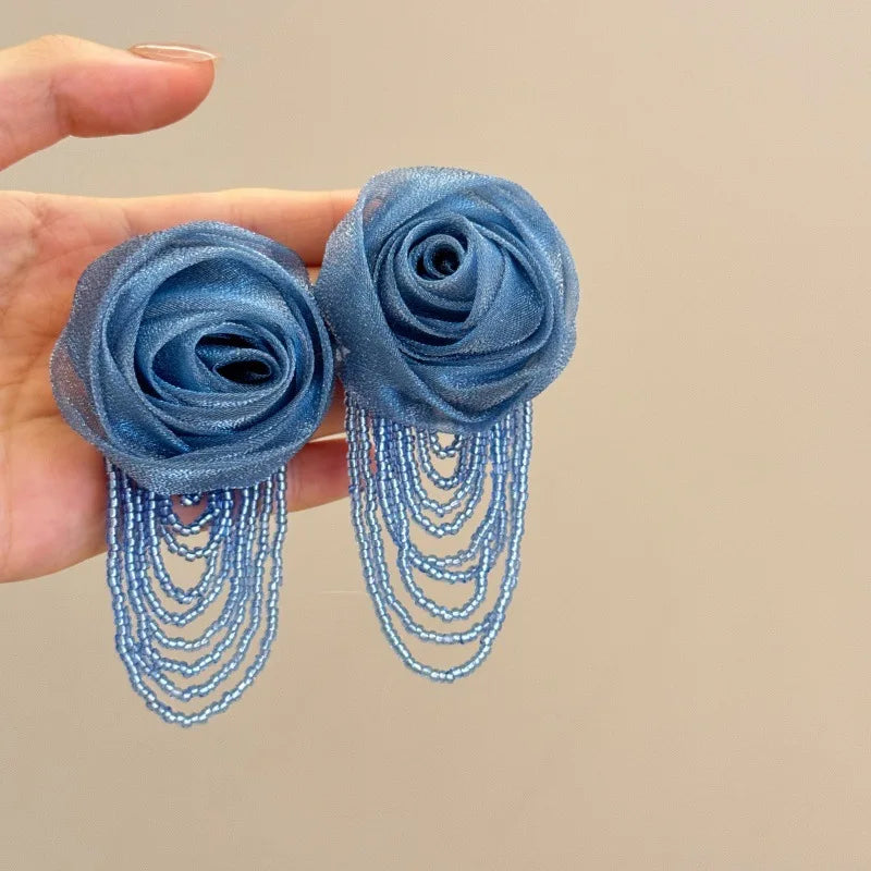 Fairy Mesh Rose Drop Earrings | Handmade Boho Tassel Jewelry
