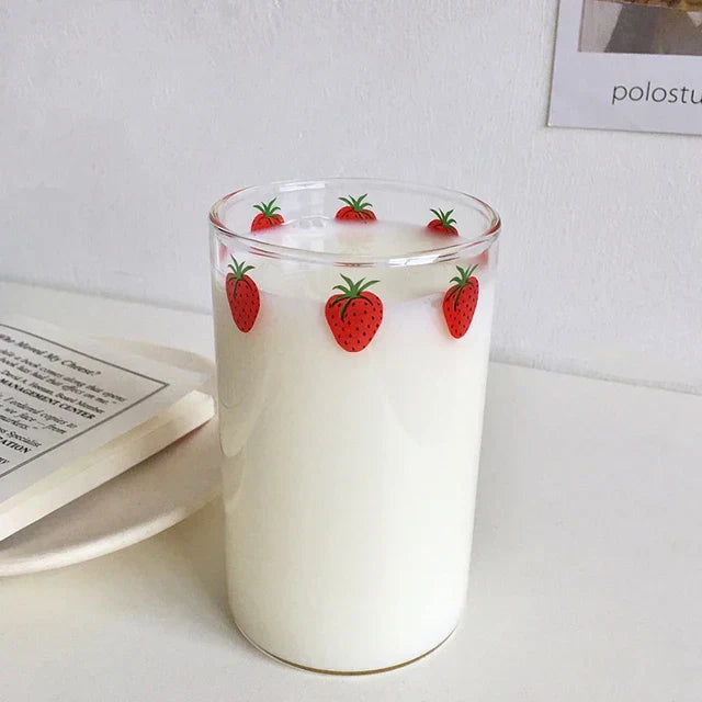 DecorBites™ Kawaii Strawberry Glasses Cup with Straws - Cute Clear Juice Mug
