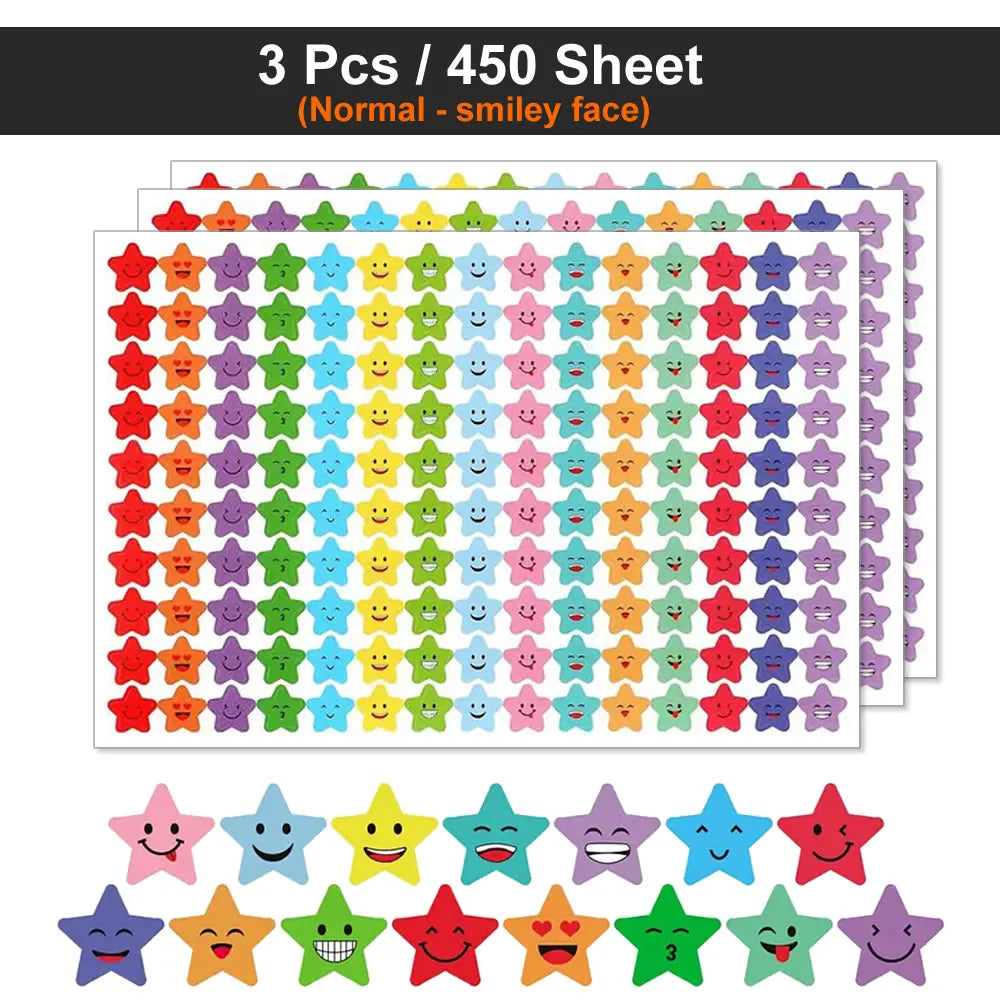 Happy Face Star Sticker Pack | Reward Stickers for Kids, DIY Craft Decorations