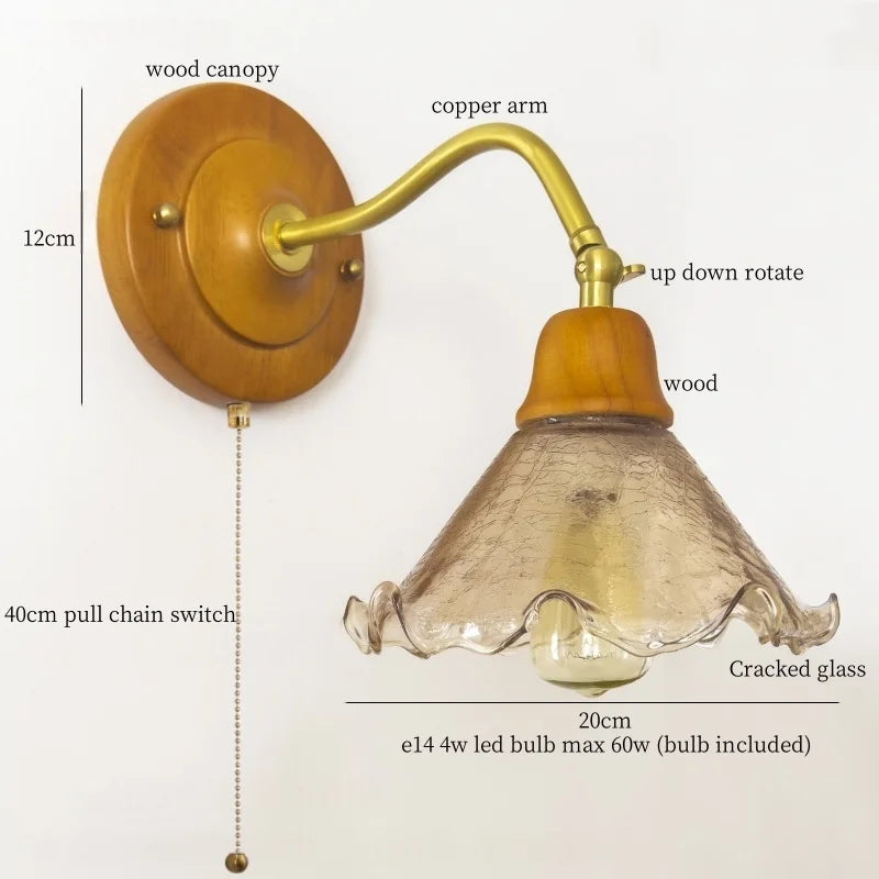 DecorBites™ French Vintage Copper Glass LED Wall Sconce for Bedroom Living Room Mirror