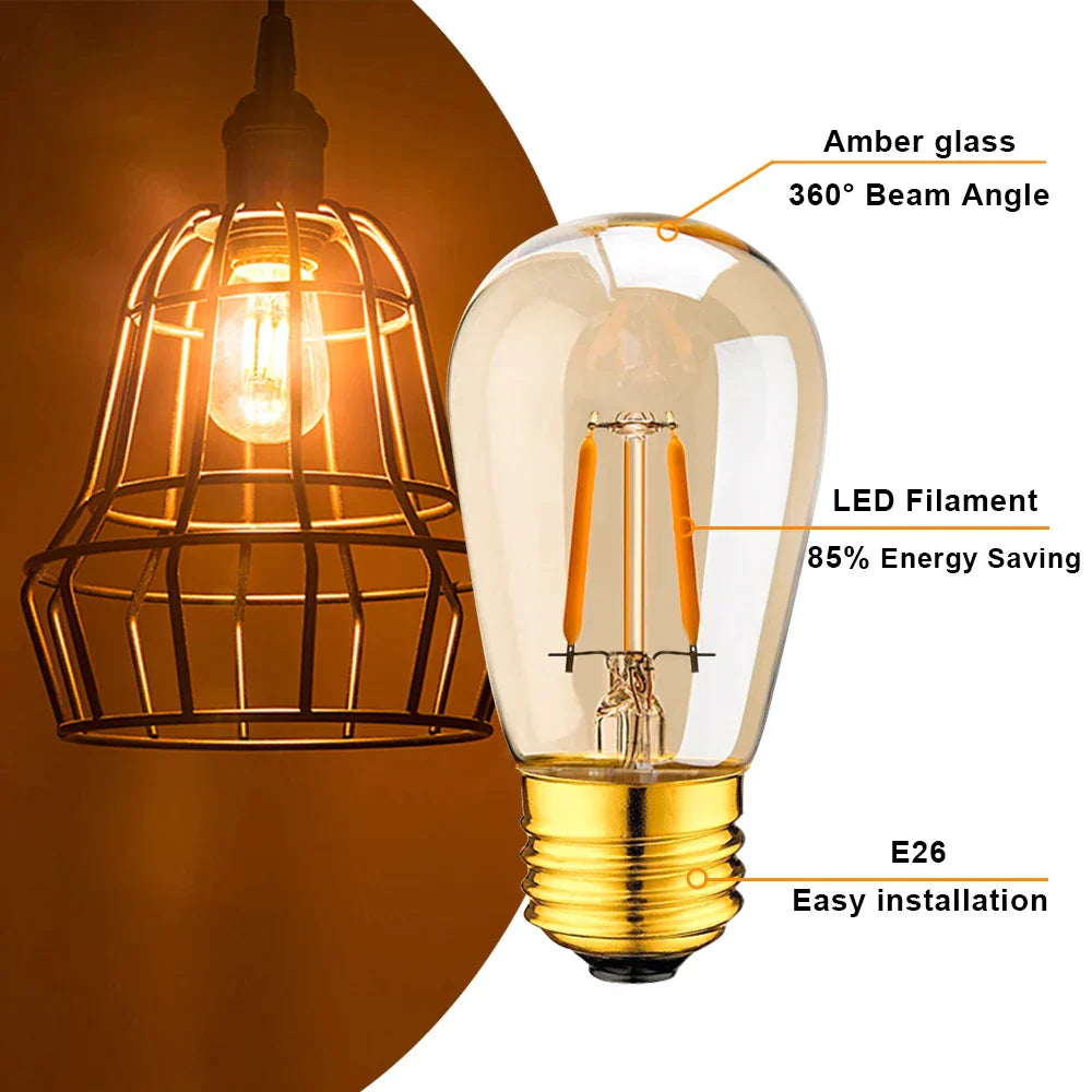 DecorBites™ 1W Dimmable E27 LED Edison Bulb ST45 Amber Glass 10-Pack