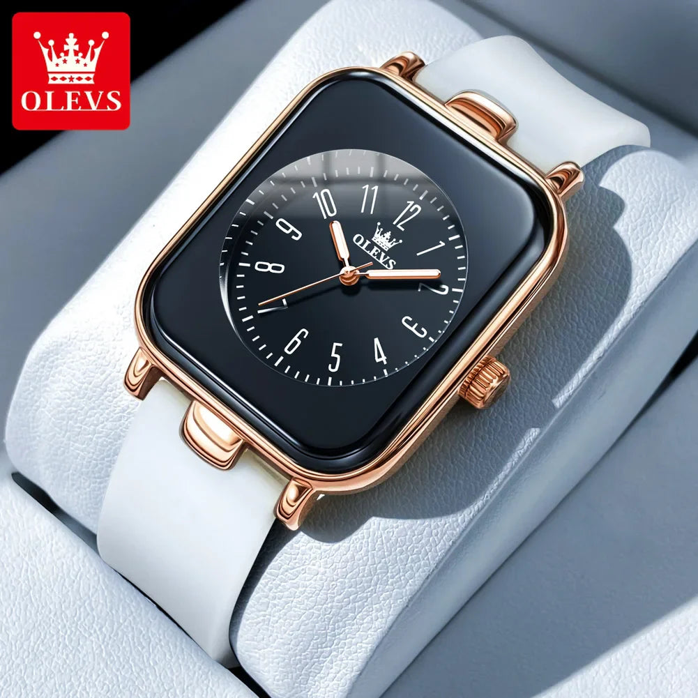 Women's Rectangular Gold Tone Quartz Watch Silicone Strap