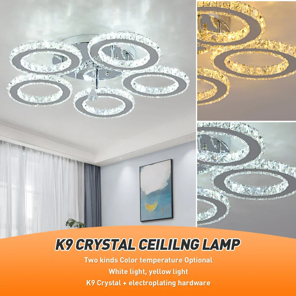 DecorBites™ Crystal LED Rings Ceiling Chandelier Dimmable Luminaire