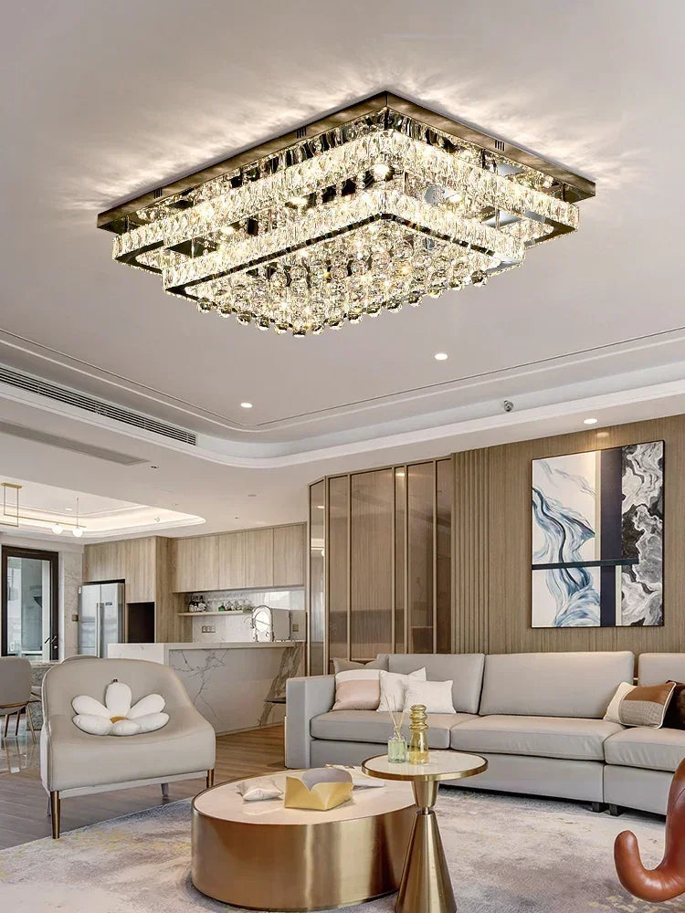 DecorBites™ Crystal LED Chandelier Silver Chrome Remote Control Light
