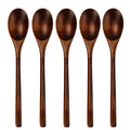 5 Pieces Wooden Spoon Soup Spoon and Fork Tableware Set