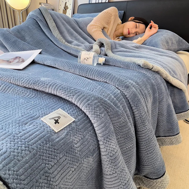 DecorBites™ Cozy Striped Knitted Velvet Blanket