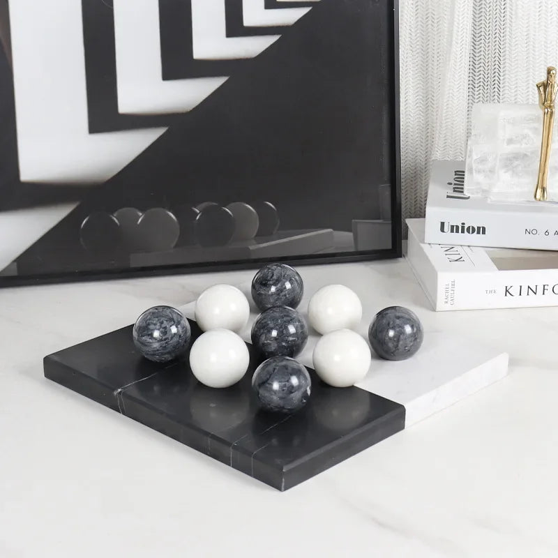 DecorBites™ Geometric Chess Marble Ornament Set for Stylish Home Decor