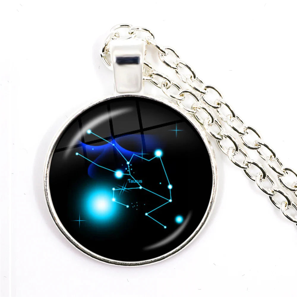 Zodiac Necklace Silver Plated | 12 Constellation Pendant Jewelry