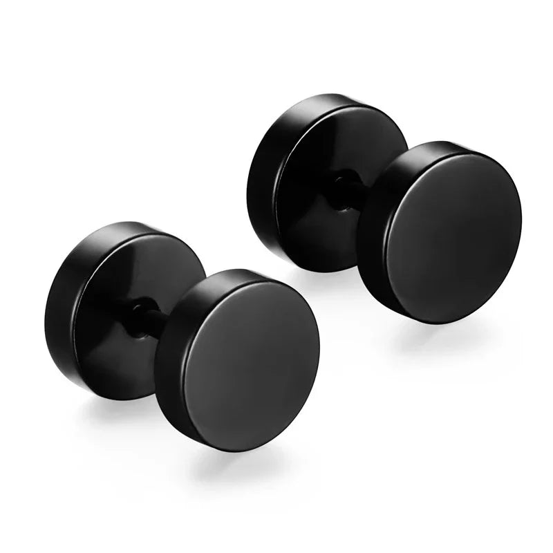 Black Stainless Steel Hoop Earrings with Cross Pendant | Unisex Punk Jewelry