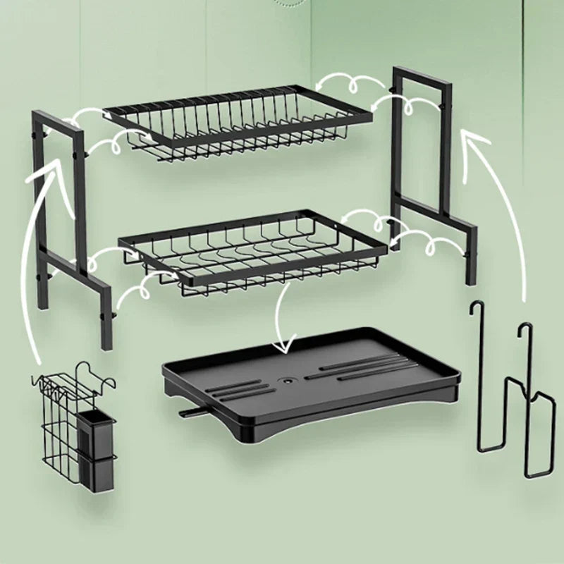 DecorBites™ 2 Tier Kitchen Storage & Drying Rack - Countertop Organizer for Dinnerware & Utensils