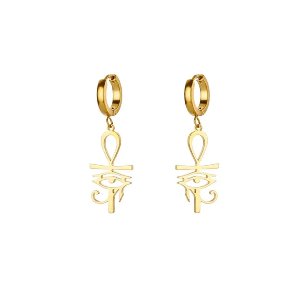 18K Gold Plated Portrait Coin Earrings | Stainless Steel Jesus Cross Dangle Huggie Earrings