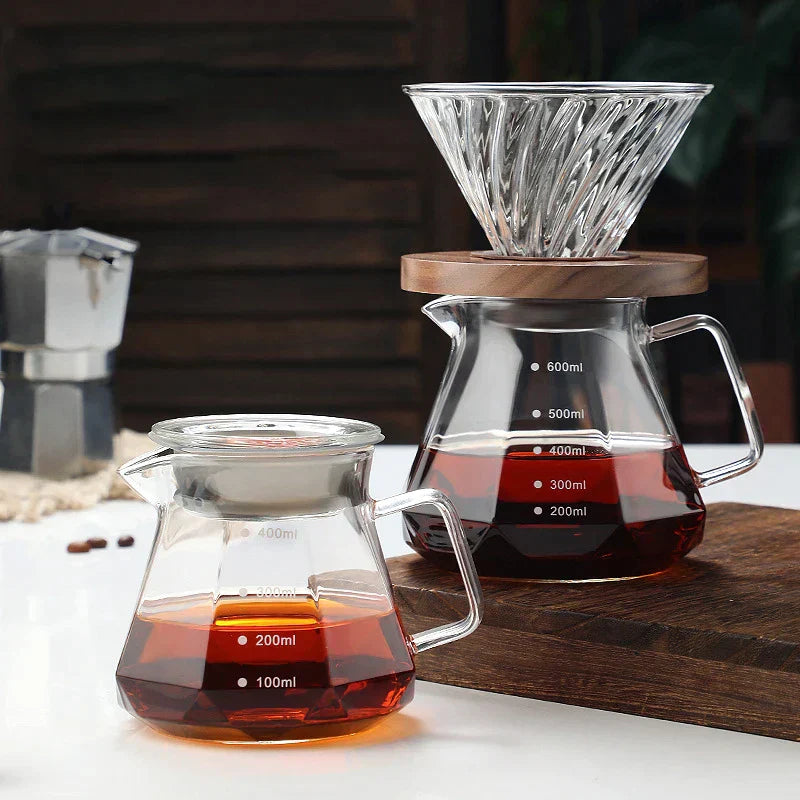 DecorBites™ Glass Coffee Kettle Octagonal Pot for Tea/Coffee, 400/600ml Reusable Coffeeware