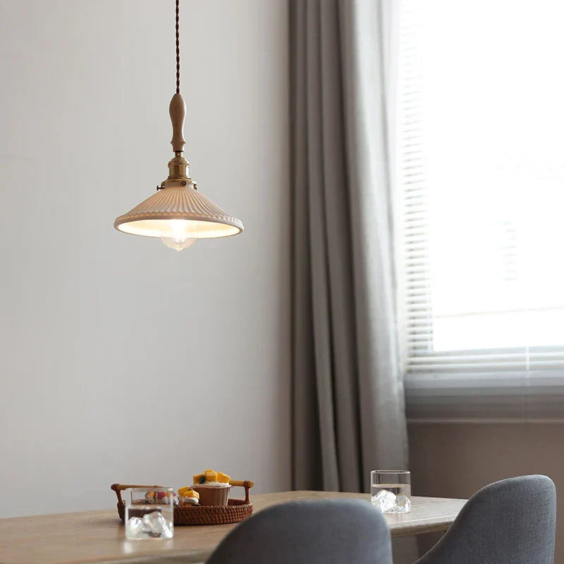 DecorBites™ Copper Ceramic LED Pendant Lamp with Wood Handle for Home Decor