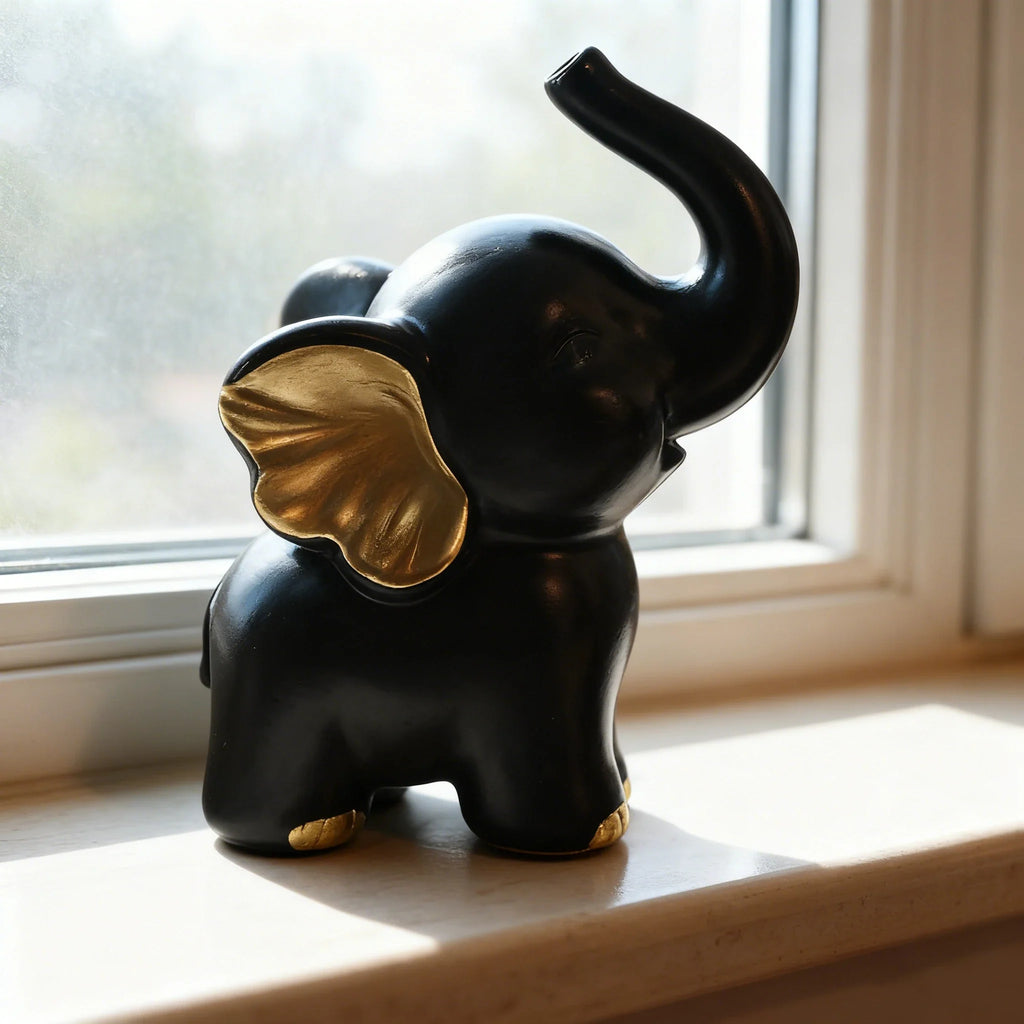 1pc Collectible figurine  , Simple modern black and gold elephant ornament home decor small sculpture.