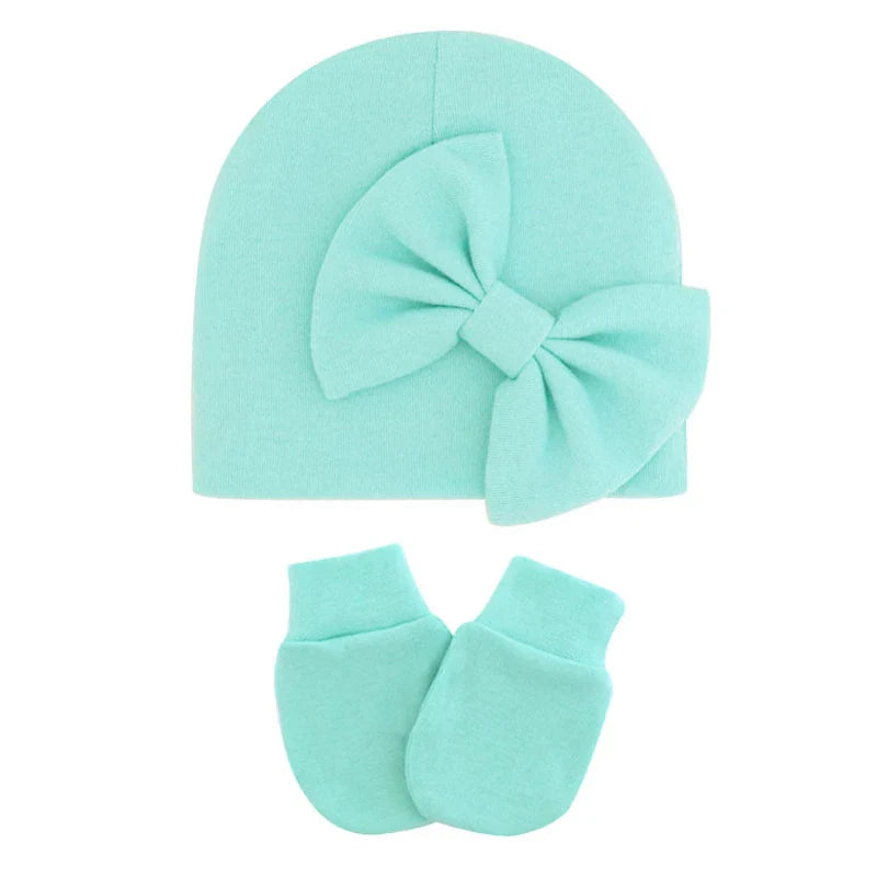 Newborn Baby Girl Hat and Gloves Set | Cotton Beanie for Infant Toddler