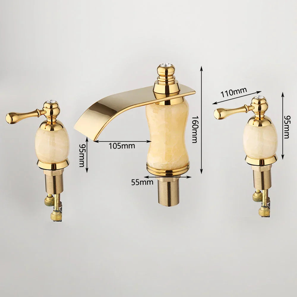 DecorBites™ Golden Plated Bathtub Faucet with Jade Stone Handles - Solid Brass Mixer