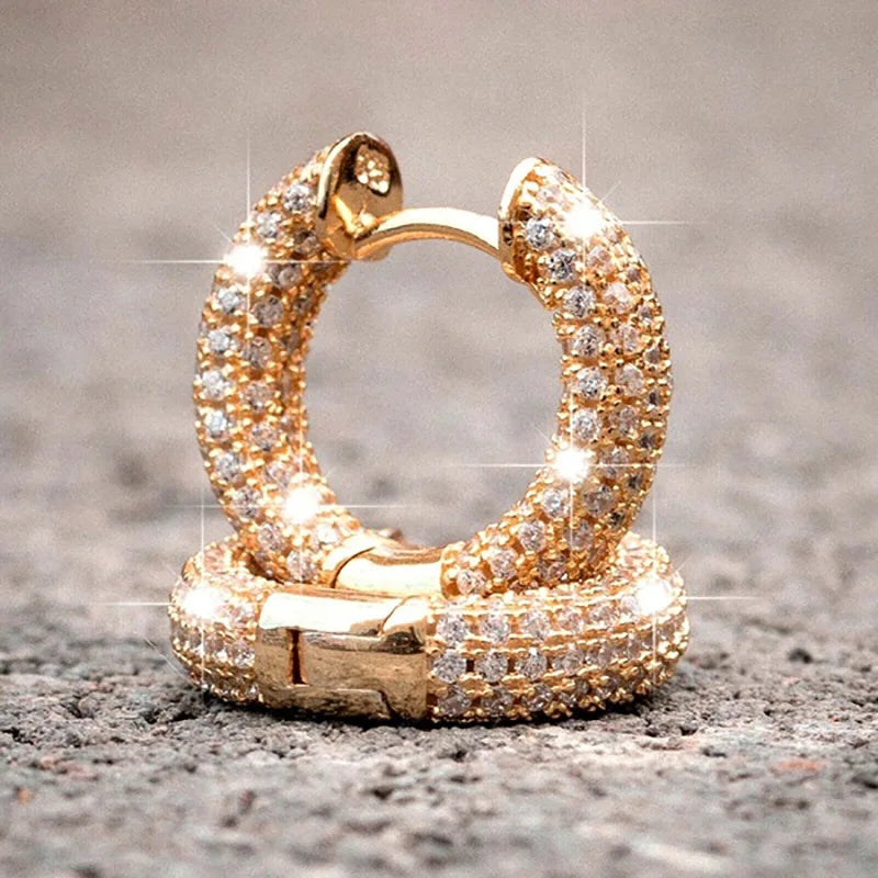 Shiny White Zircon Hoop Earrings | Simple Daily Wear for Women and Men
