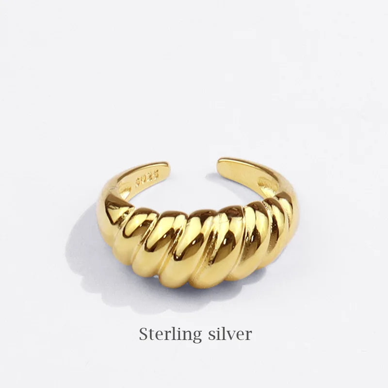 VENTFILLE 925 Sterling Silver Twisted Croissant Ring | Minimalist Chunky Geometric Jewelry
