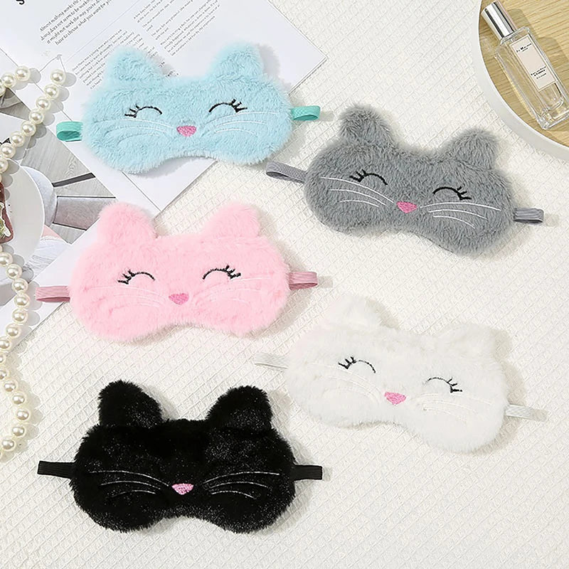 Cute Cat Plush Sleep Mask | Soft Light Blocking Eye Cover for Travel and Home