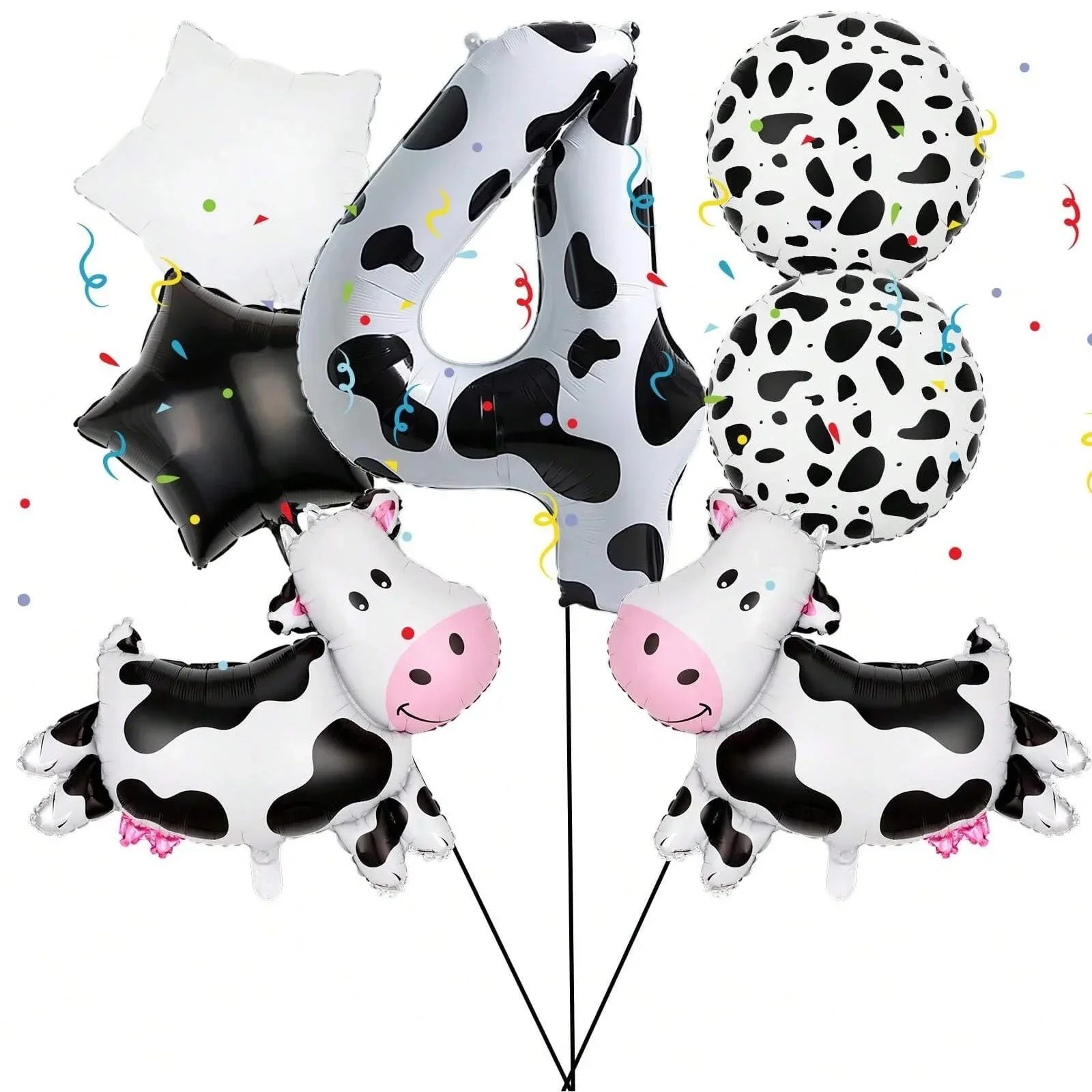7pcs Cow Print Number Balloon Set | Farm Animal Birthday Party Decoration