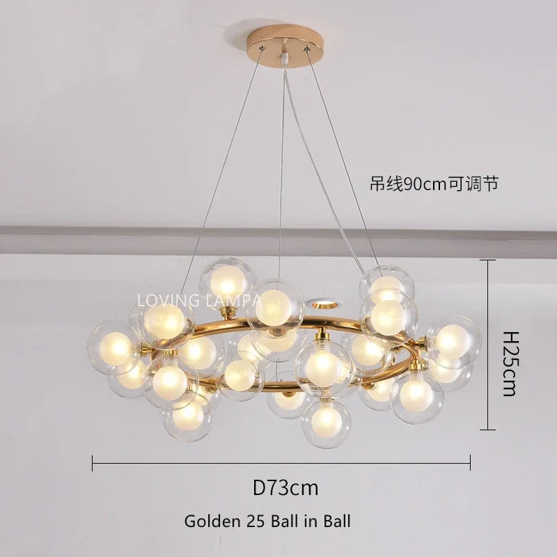 DecorBites™ Glass Ball LED Chandelier Pendant Lamp, Modern Round Design for Home Decor Lighting