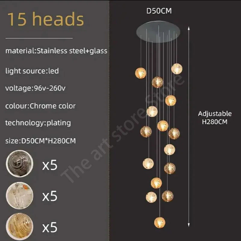 DecorBites™ Crystal Glass Spiral Ceiling Chandelier for Modern Living Room & Kitchen Decor