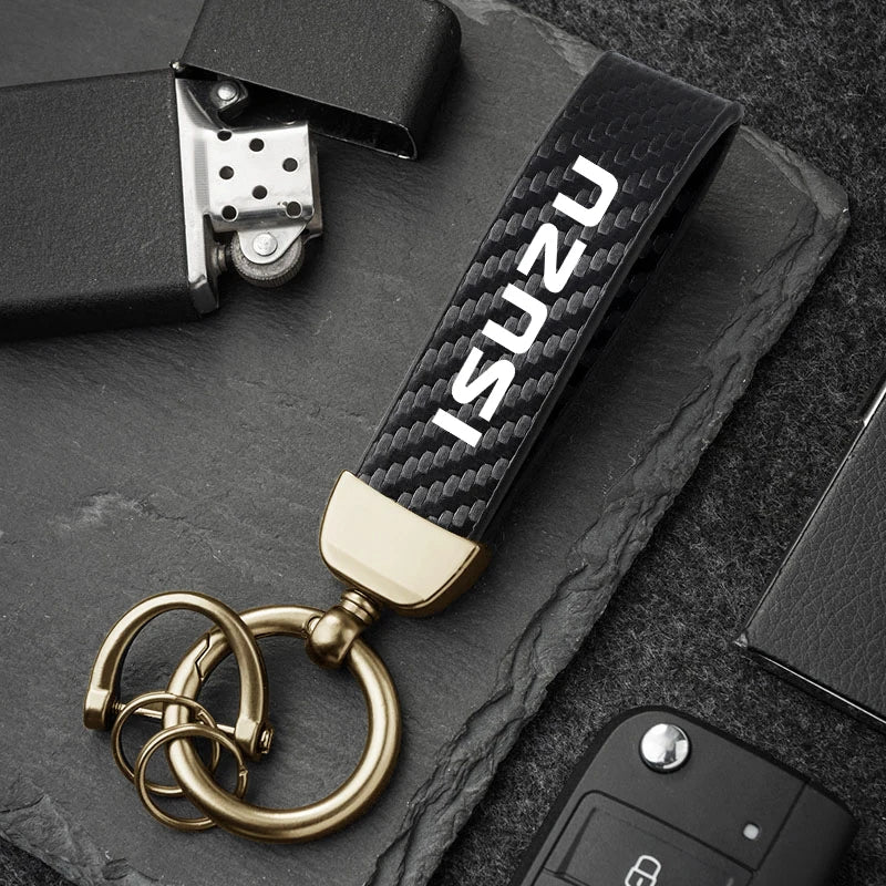 Isuzu Dmax Keychain with Microfiber Leather | Carbon Fiber Style Key Ring