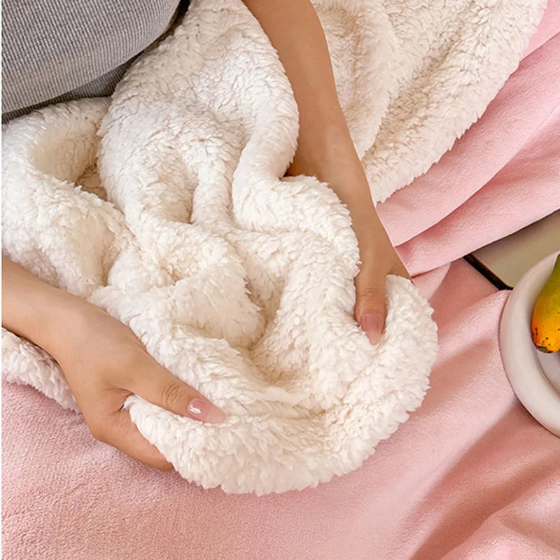DecorBites™ Lamb Wool Multi-Purpose Blanket: Soft & Warm Sofa Cover, Office Quilt