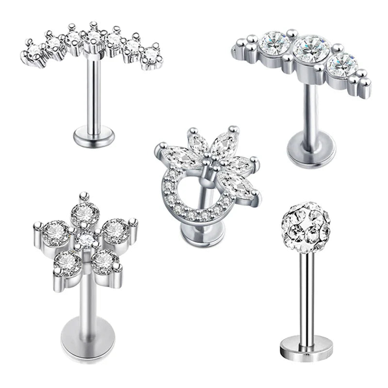 5pcs Tragus Stud Earring Set | Heart CZ Cartilage Piercing Jewelry