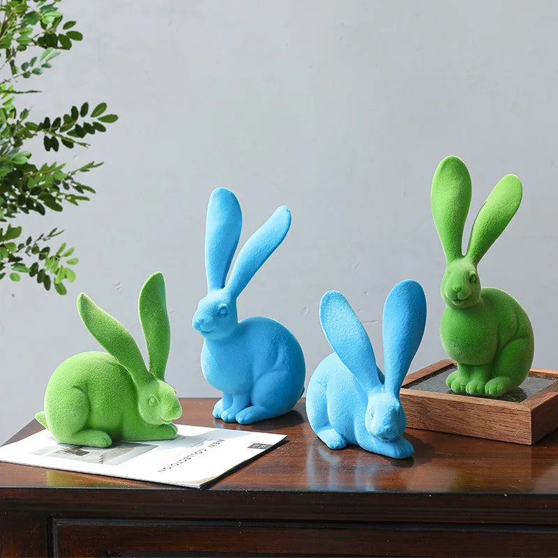 DecorBites™ Abstract Rabbit Figurines: Flocking Bunny Resin Art Decor Ornaments