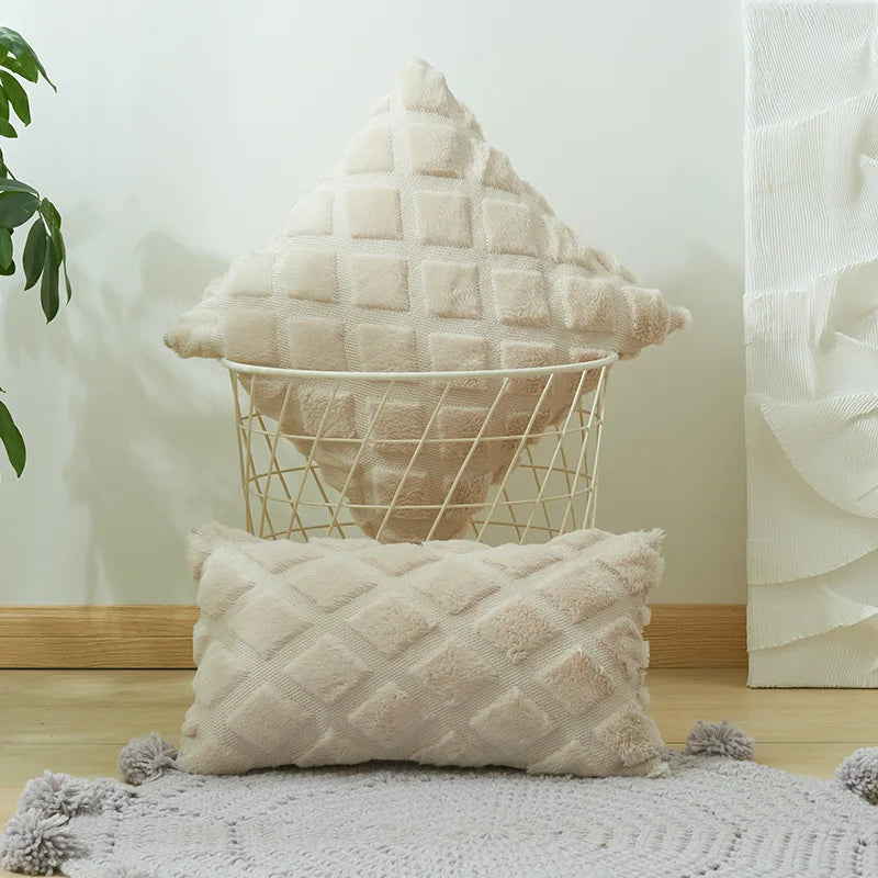 DecorBites™ Geometric Diamond Pattern Plush Cushion Cover for Stylish Home Decor
