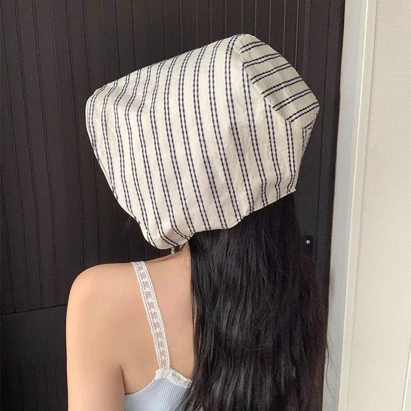 Women's Large Brim Foldable Bucket Hat with Chin Strap | Korean Style Striped Panama Sun Hat
