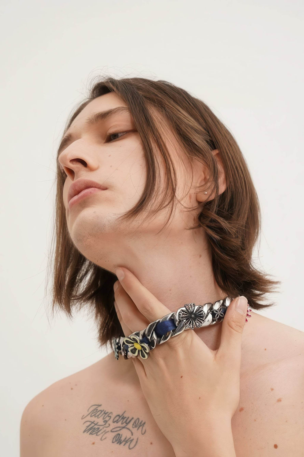 Satin Floral Cuban Chain - Unisex Ribbon Necklace Statement Piece