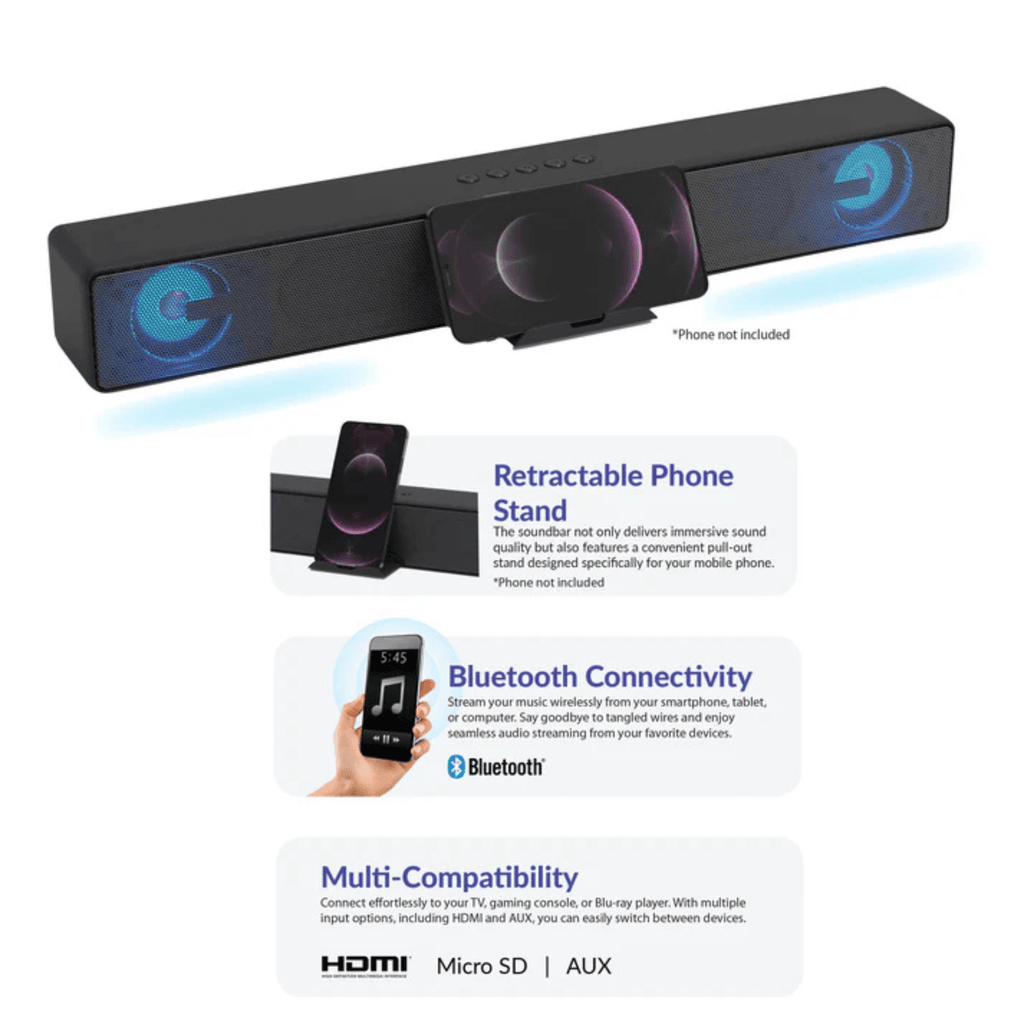 Supersonic 17.6-Inch Portable 10W Bluetooth Soundbar