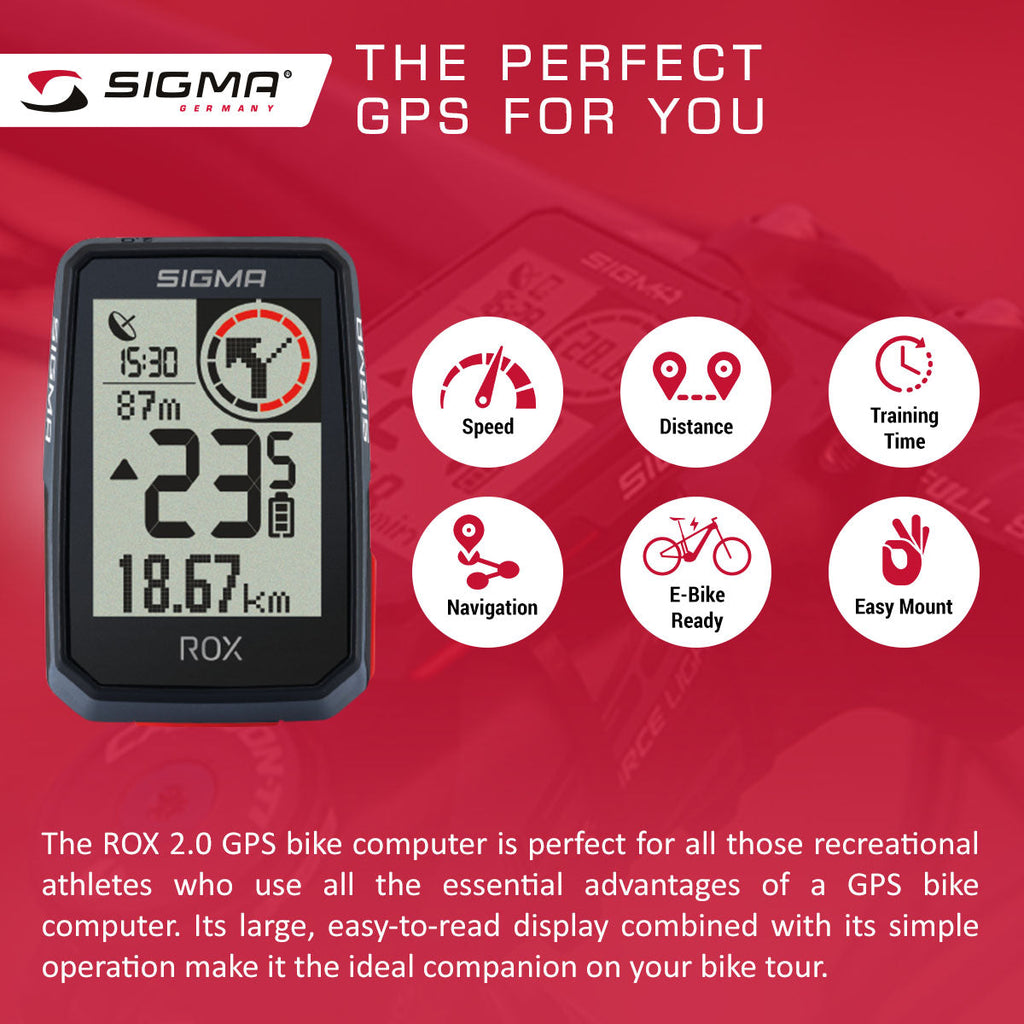 SIGMA GPS Bike Computer - ROX 2.0 Black Top Mount Set