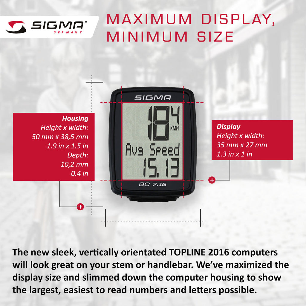 SIGMA Bicycle Computer - BC 7.16, Analogue Wireless