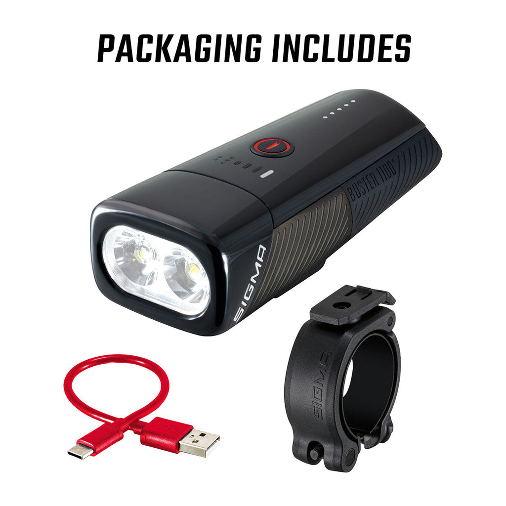 SIGMA BUSTER 1100 – Bike Front Light w/ Handlebar Mount or Helmet Bracket