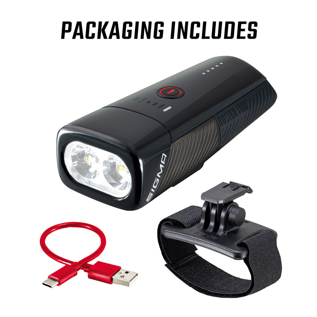 SIGMA BUSTER 1100 – Bike Front Light w/ Handlebar Mount or Helmet Bracket