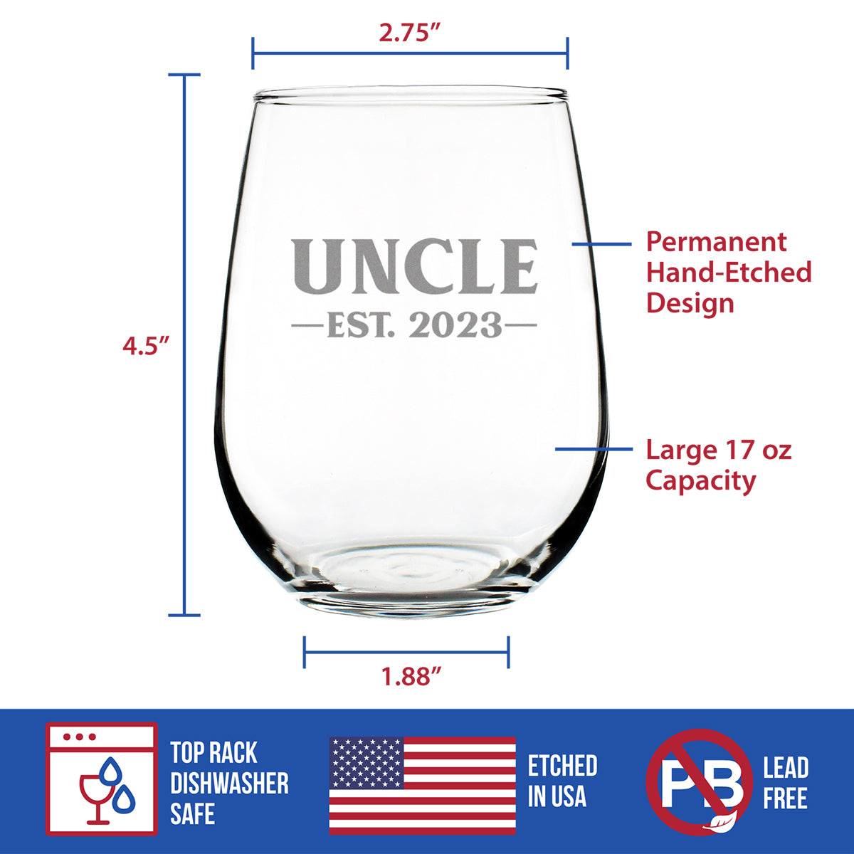 Uncle Est. 2023 - Bold - 17 Ounce Stemless Wine Glass