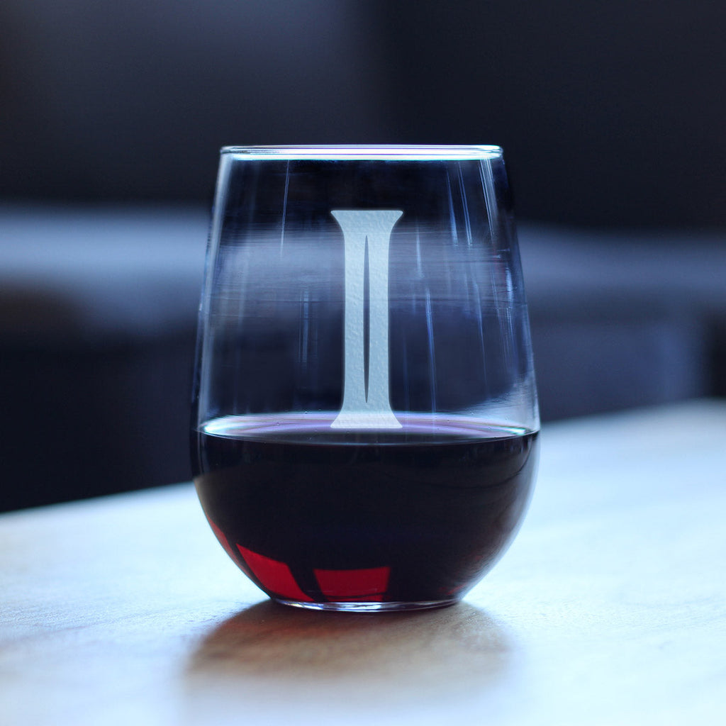 Monogram Bold Letter I - Stemless Wine Glass - Personalized Gifts for Women and Men - Large Engraved Glasses