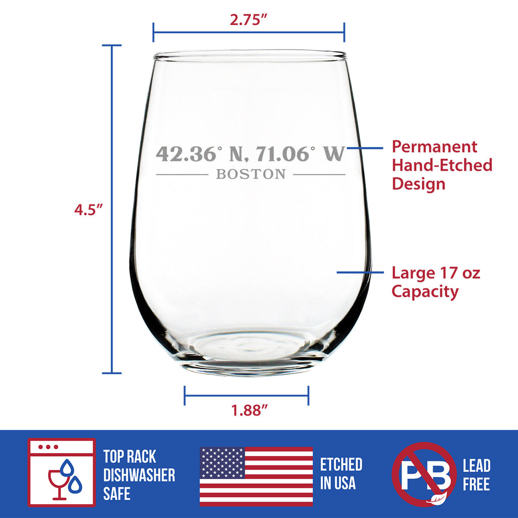 Boston Coordinates - 17 Ounce Stemless Wine Glass