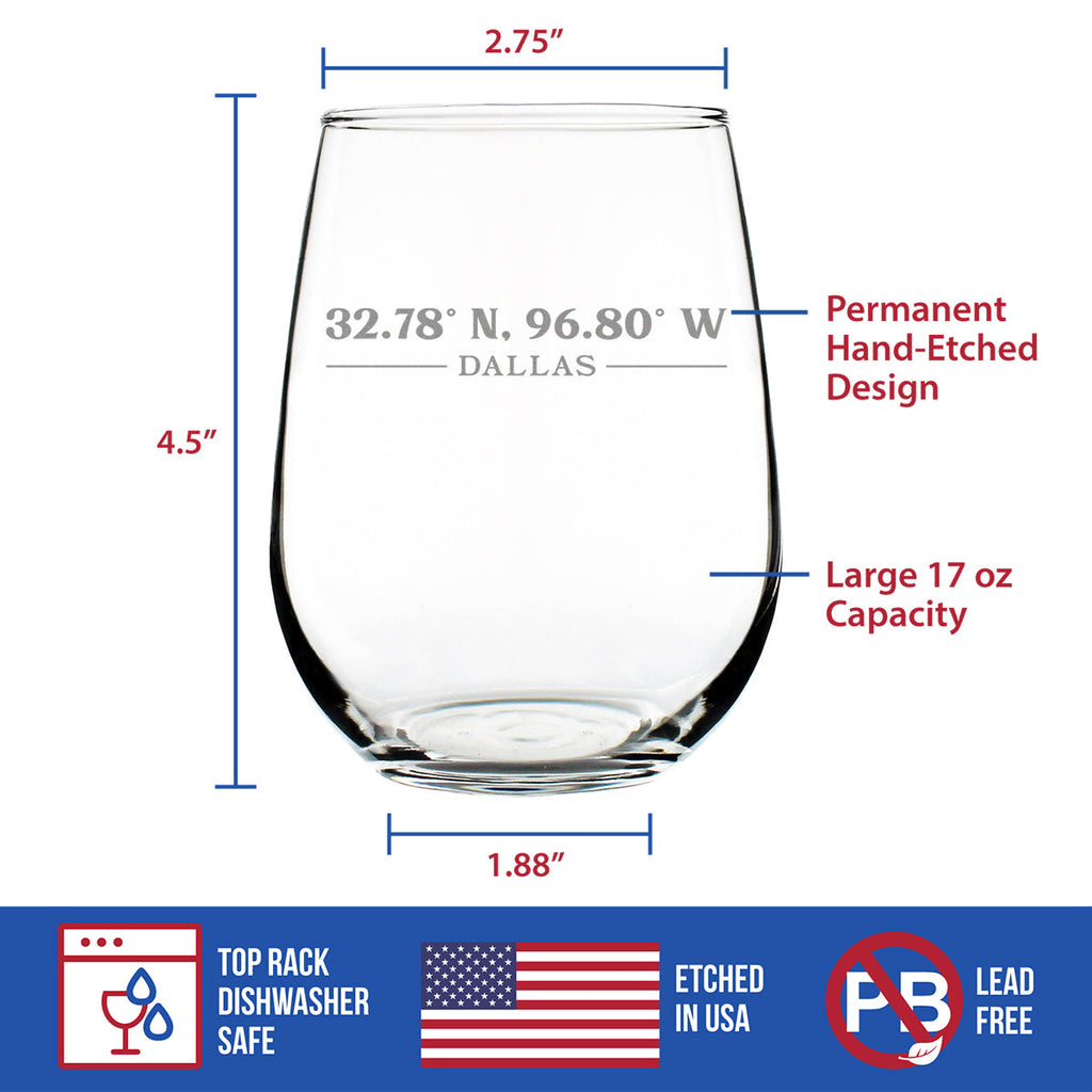 Dallas Coordinates - 17 Ounce Stemless Wine Glass