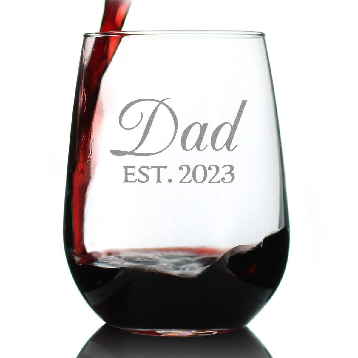 Dad Est. 2023 - Decorative - 17 Ounce Stemless Wine Glass