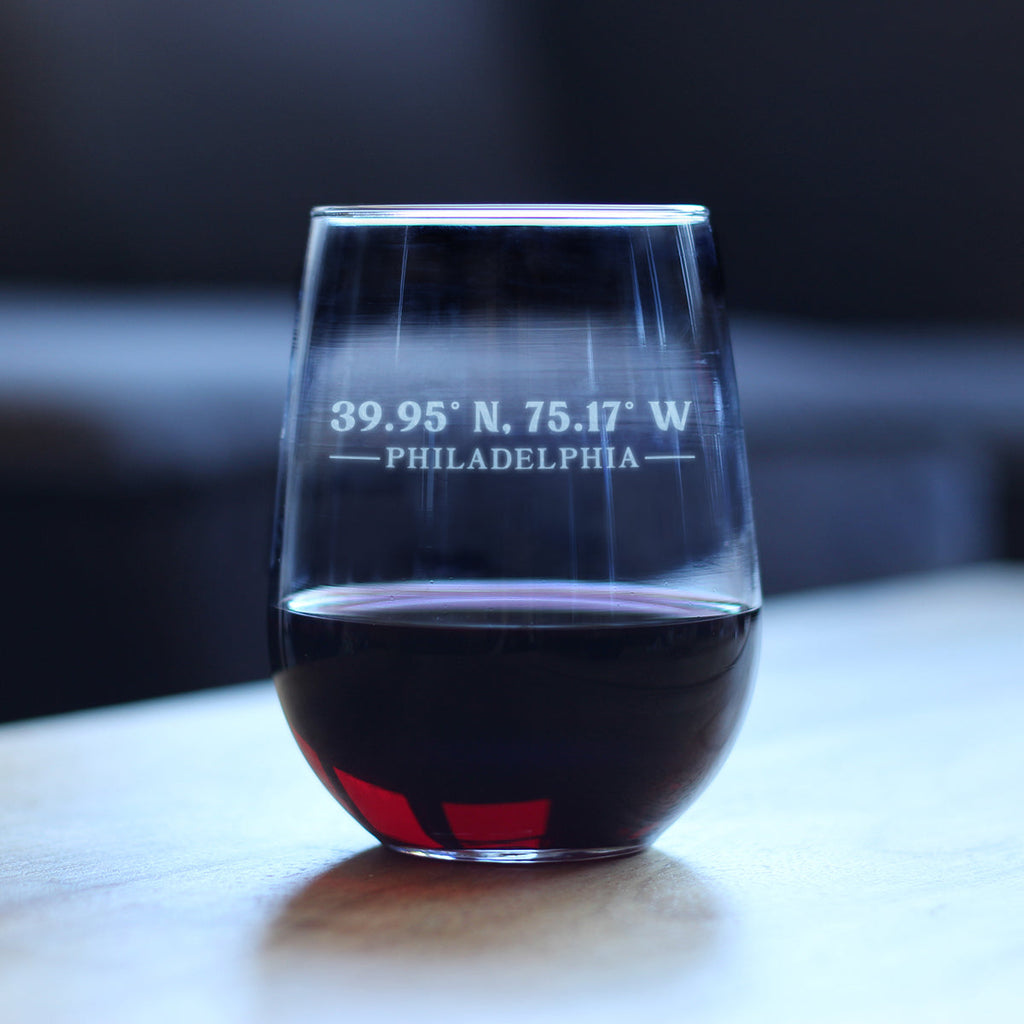 Philadelphia Coordinates - 17 Ounce Stemless Wine Glass