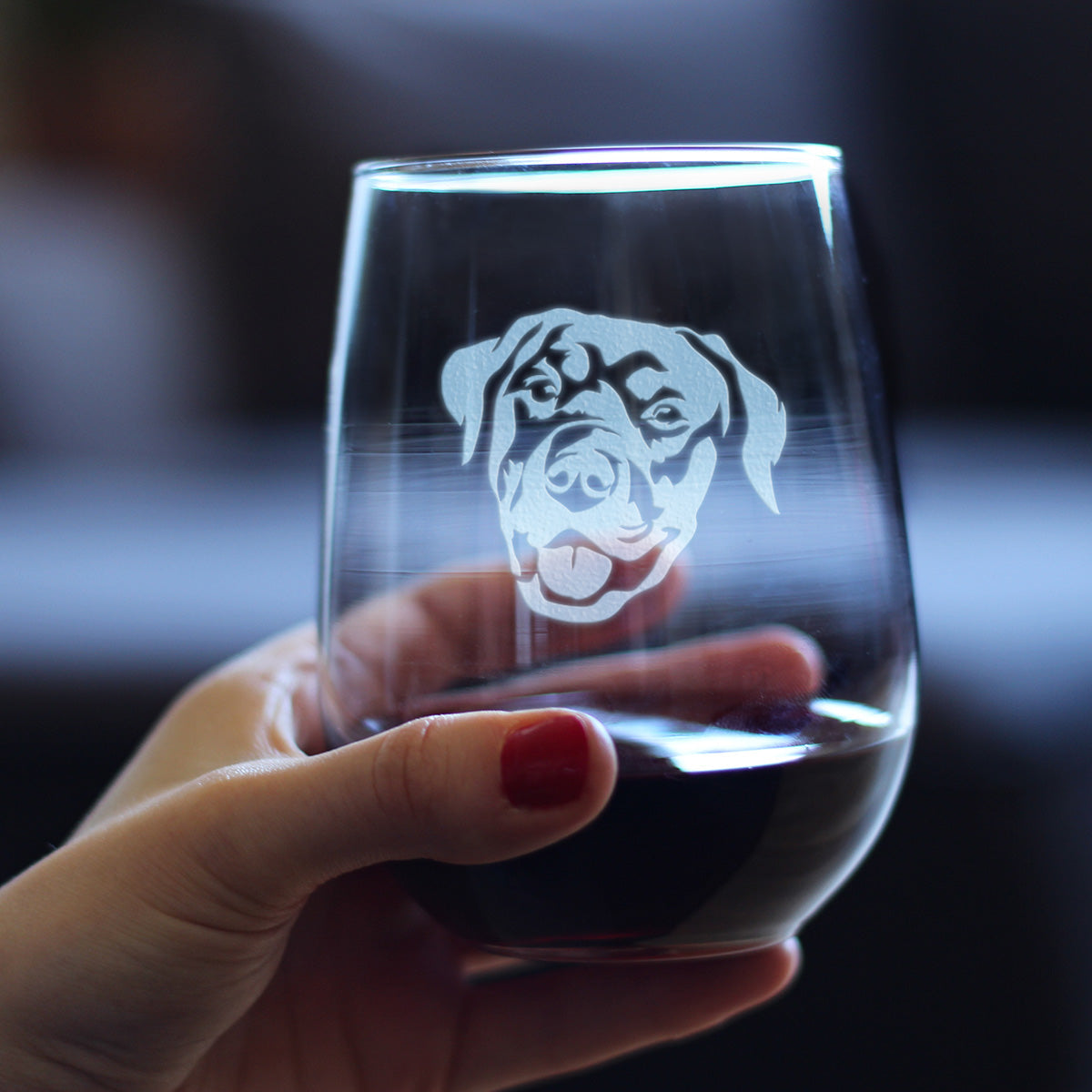 Happy Rottweiler - Stemless Wine Glass - Cute Rottweiler Themed Dog Gifts and Party Decor for Women and Men - Large Glasses