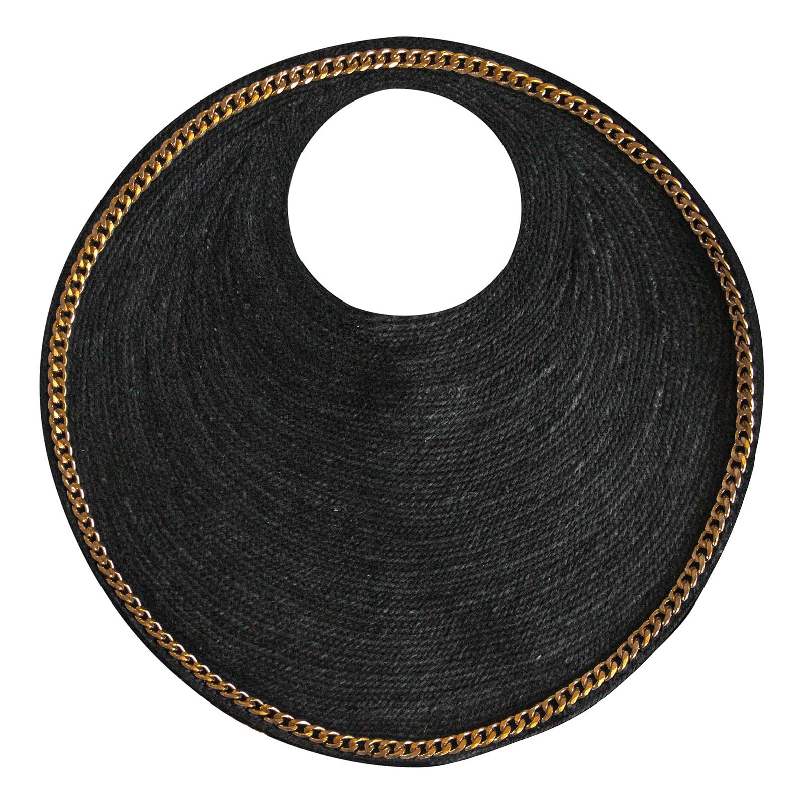 The Solo Fig Mini Black Jute Bag With Gold Chain