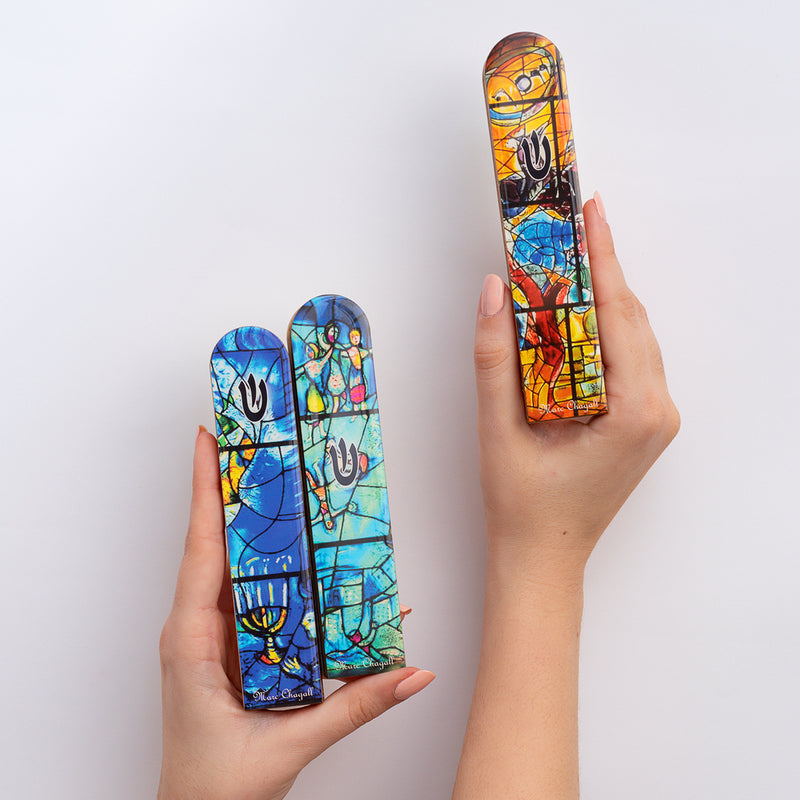 Artistic Wooden Mezuzah – Inspired by Chagall Glass Windows - Chagall Series