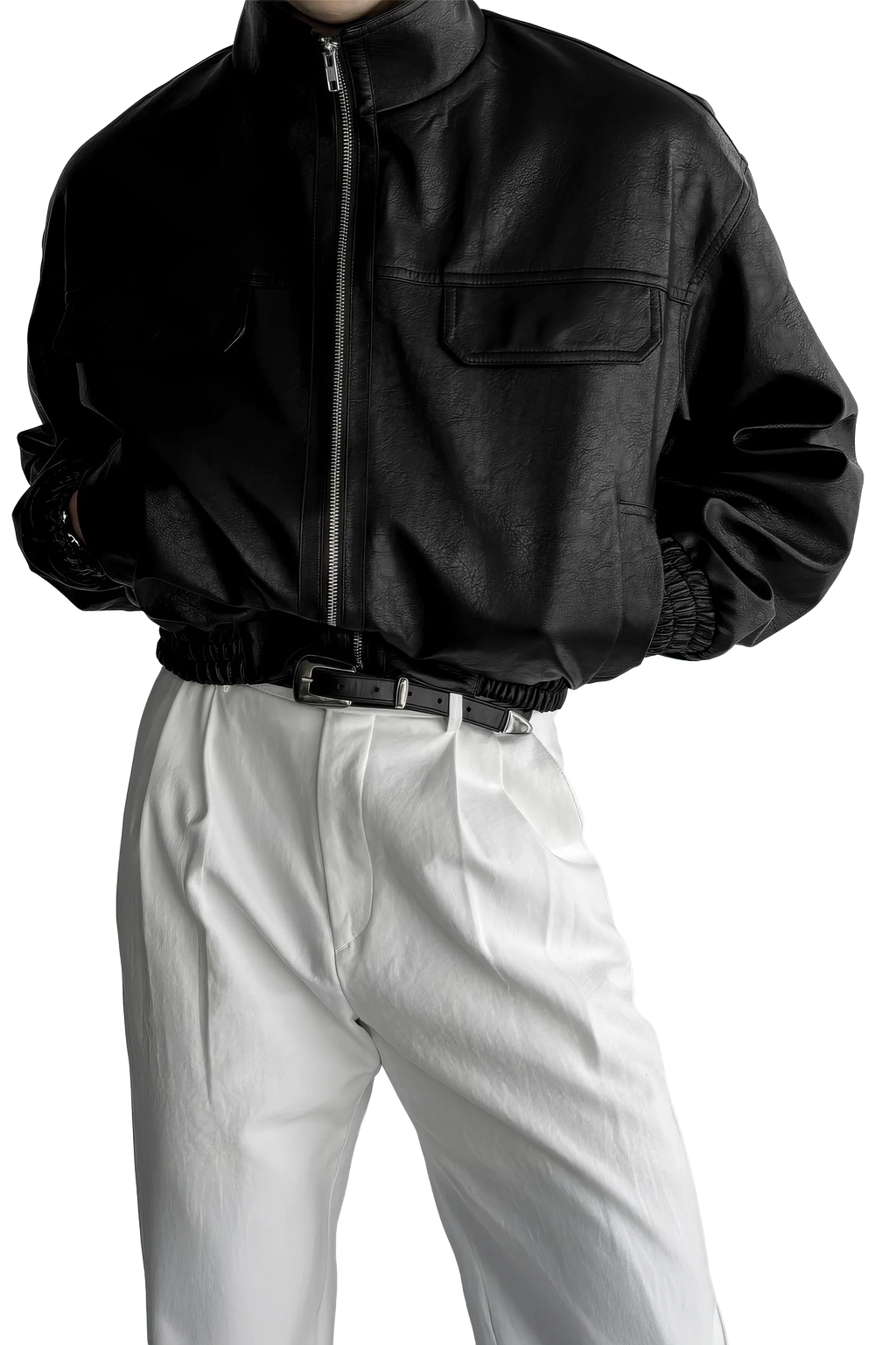 Men's Biker Leather Jacket – Short Moto Jacket with Pockets
