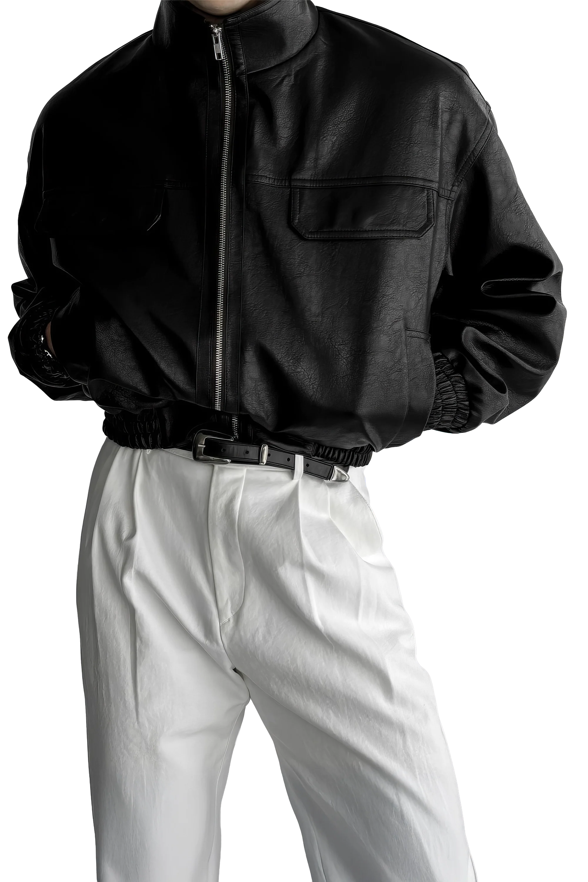 Men's Biker Leather Jacket – Short Moto Jacket with Pockets
