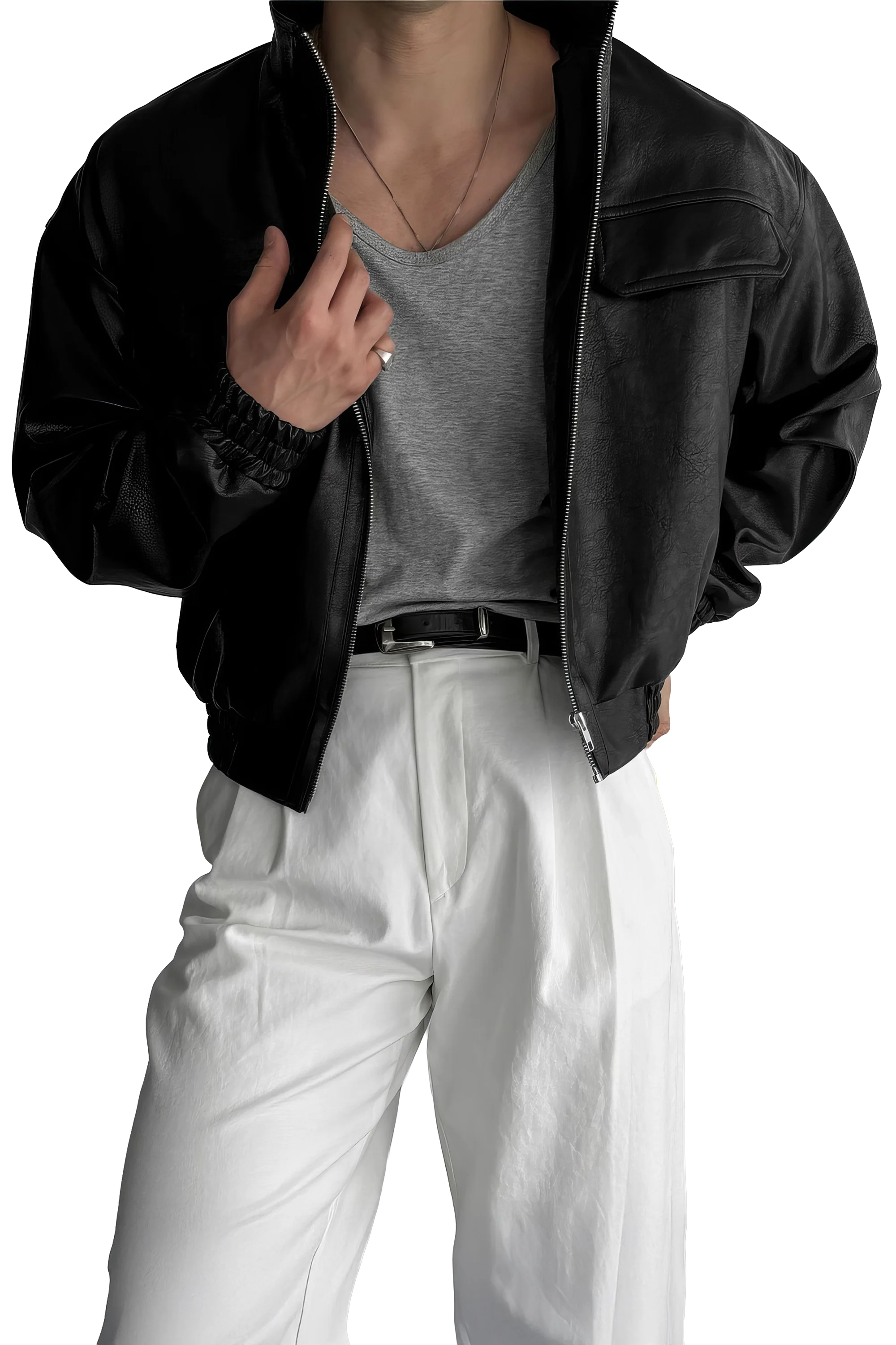 Men's Biker Leather Jacket – Short Moto Jacket with Pockets